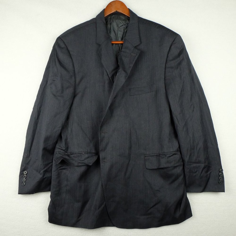 Vintage Mens Blazer Jacket 50R Charcoal Gray 100% Wool Two Button Formal